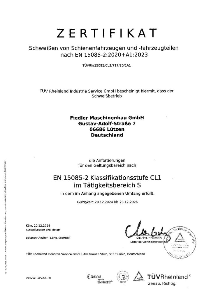 Zertifikat Schweißen von Schienenfahrzeugen